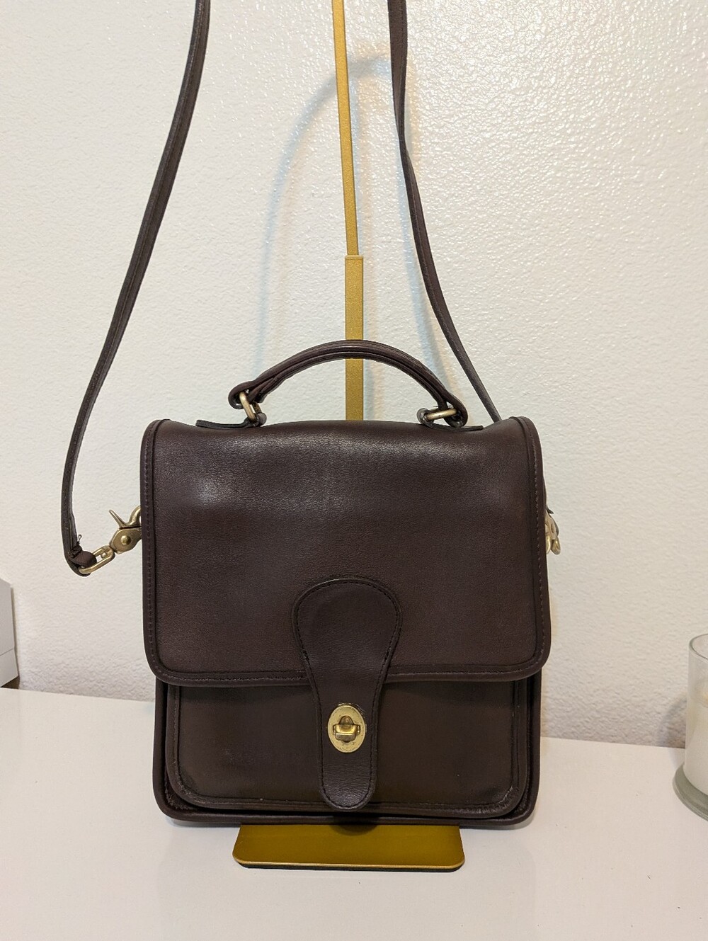 Vintage Coach Willis Mahogany Brown Glovetanned Leather Top Handle Crossbody USA